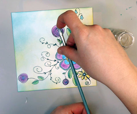 Adding in Winsor and Newton Iridescent Watercolor Medium to Easter Card