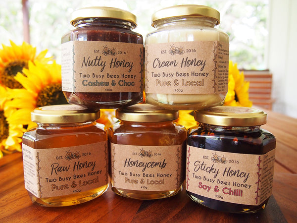 Two Busy Bees Honey gourmet glass jar range