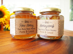 Raw honey and honeycomb in raw honey from Two Busy Bees Honey