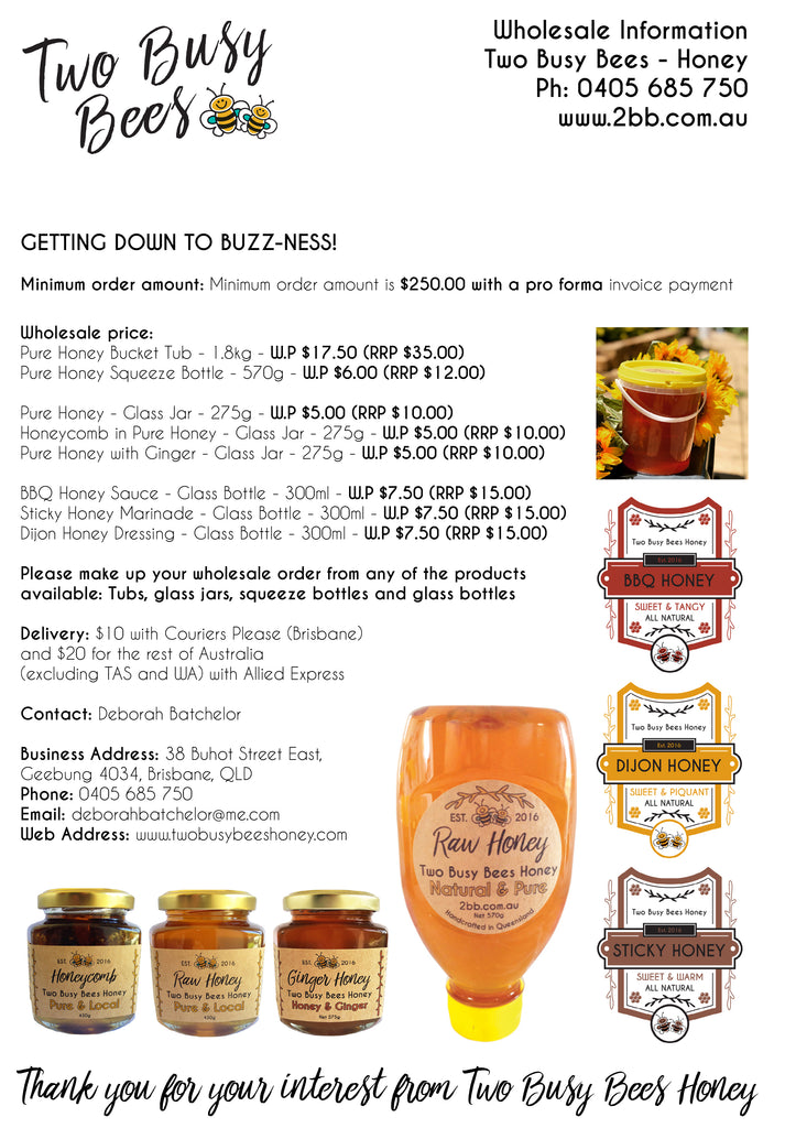 Wholesale information from Two Busy Bees Honey