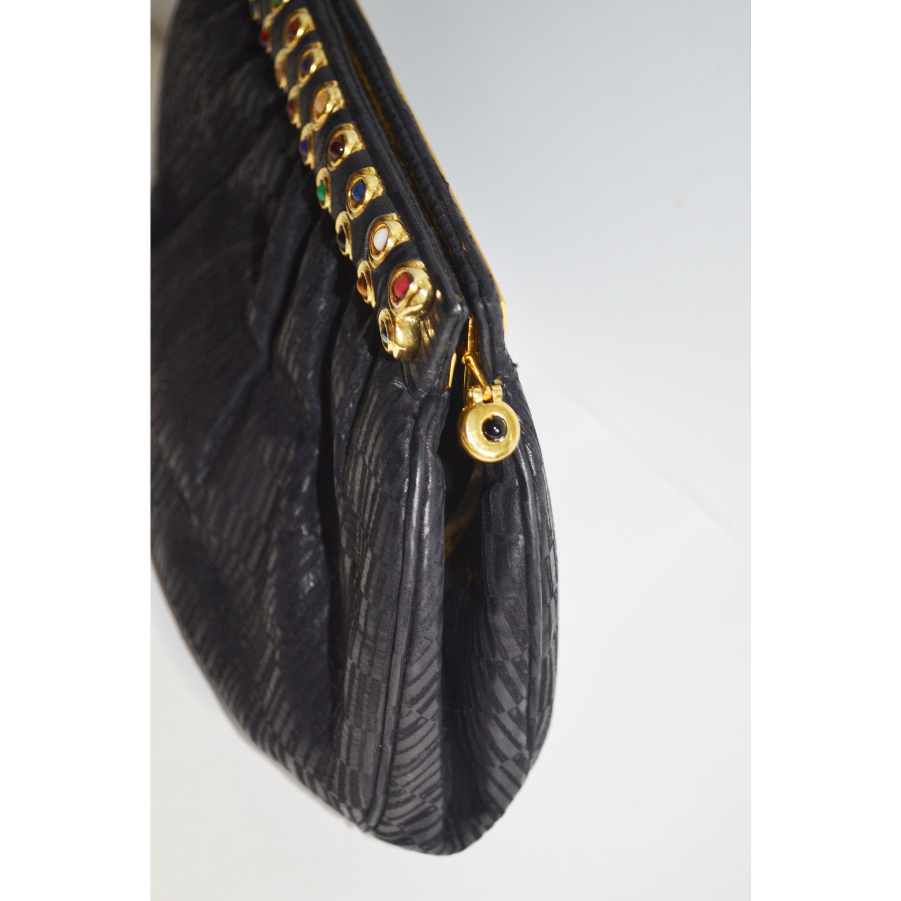 Vintage Black Leather Jeweled Clutch Purse By Ashneil – Quirky Finds