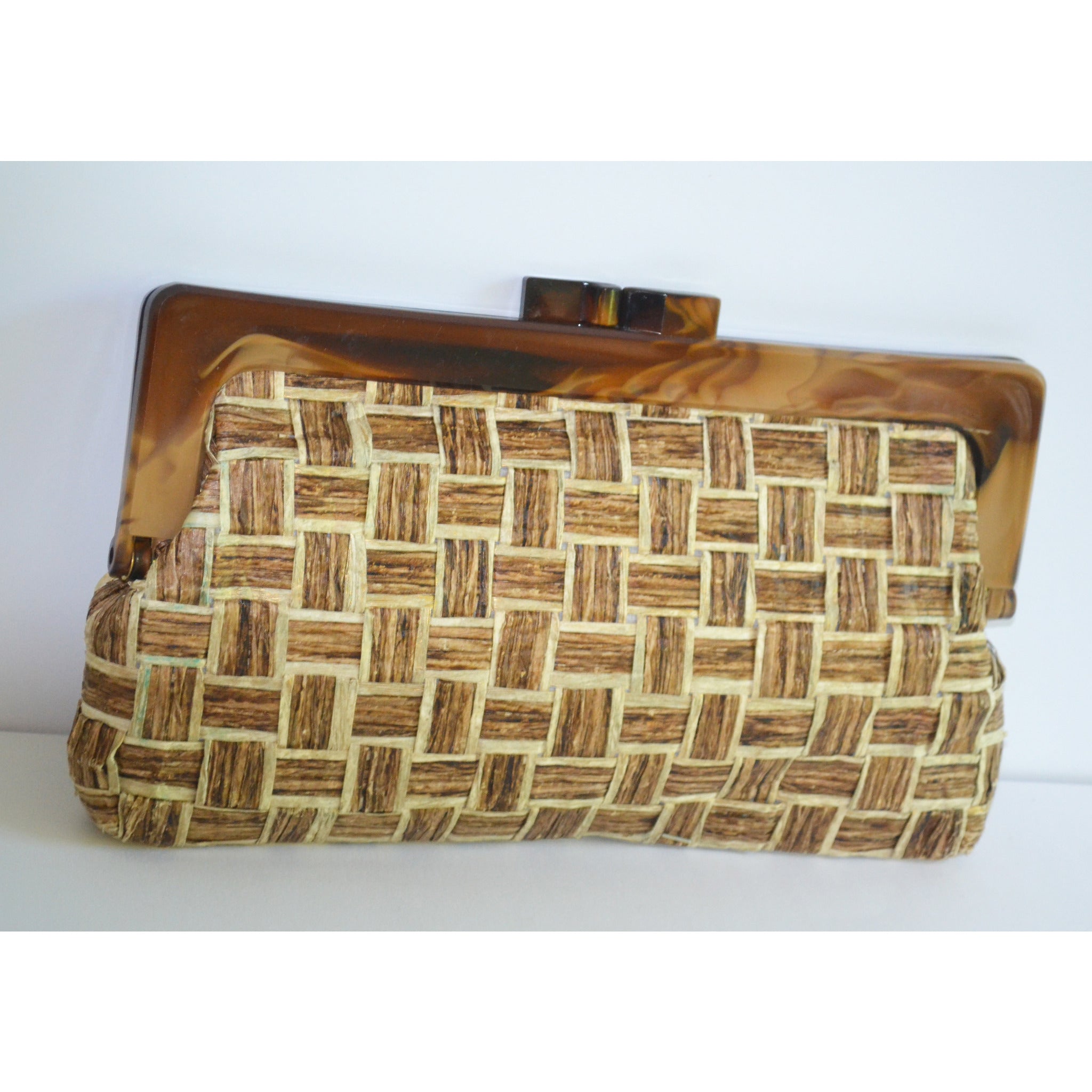 Vintage Plastic Framed Woven Straw Clutch Purse | Quirky Finds