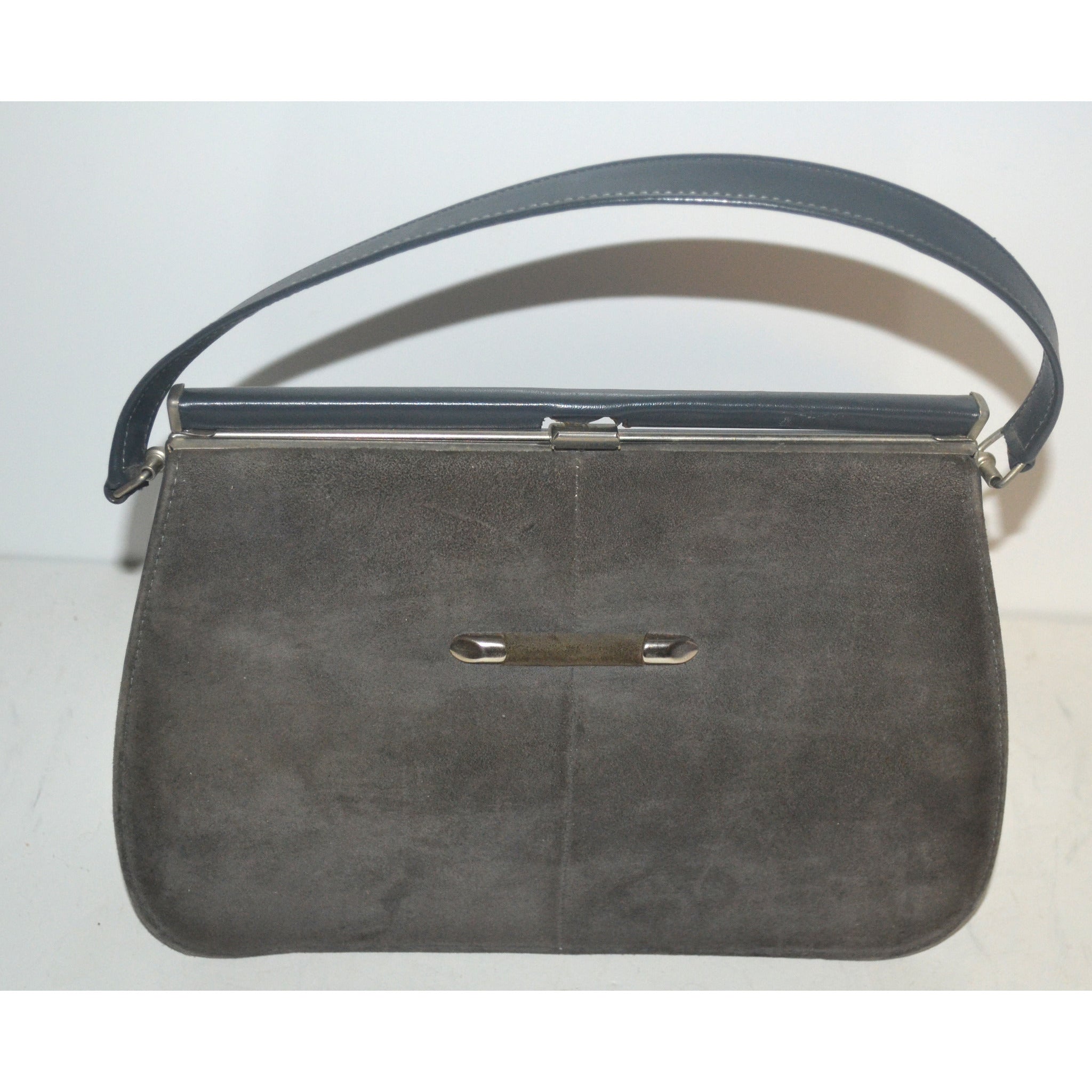 gray suede handbag