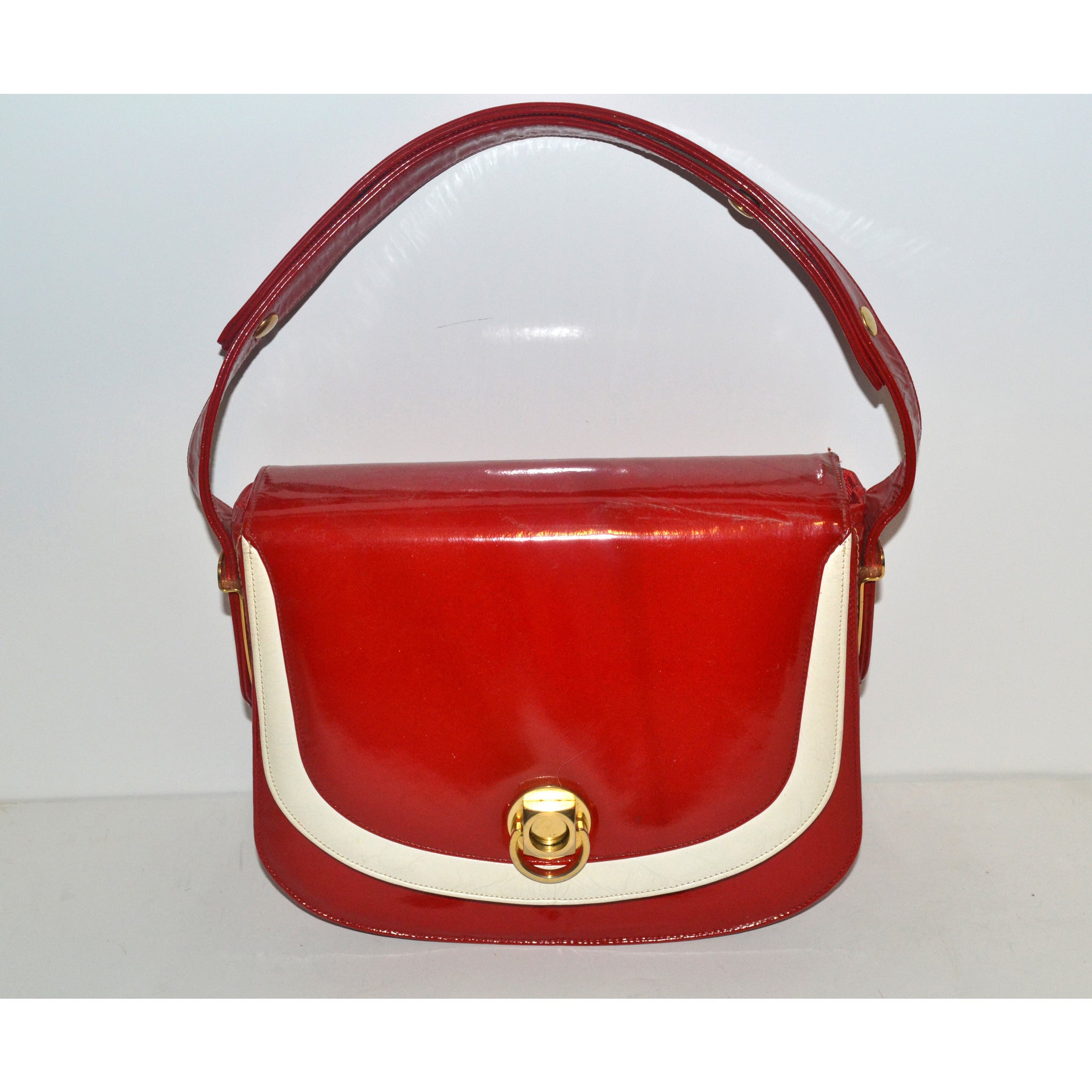 red patent leather tote