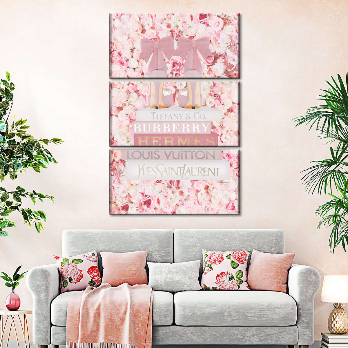 Blush Fashion Books On Pink Flower Wall Throw Pillow By Amanda