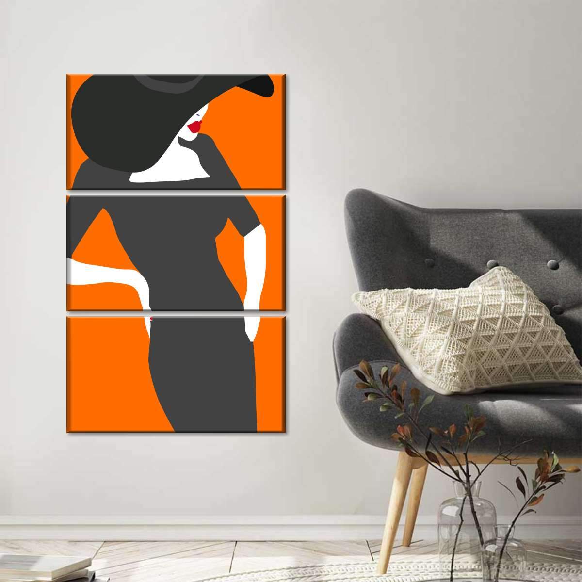 Lady On Orange Multi Panel Canvas Wall Art