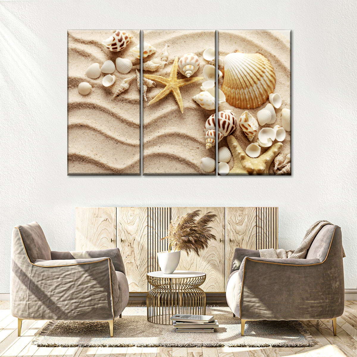 Seashells On Sand Waves Wall Art: Canvas Prints, Art Prints