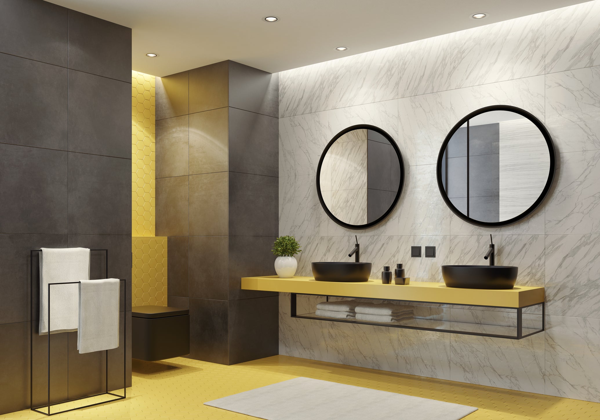 Grey yellow bathroom ideas