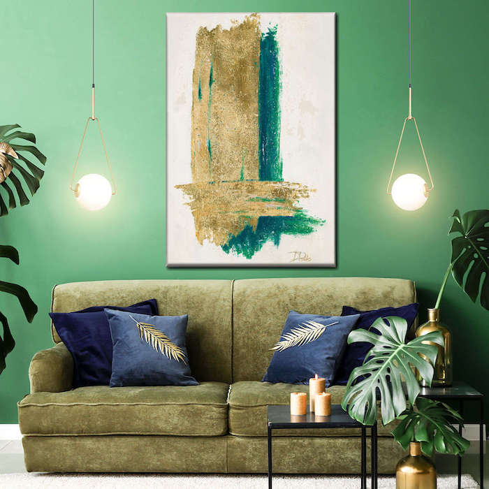 gold and green wall art