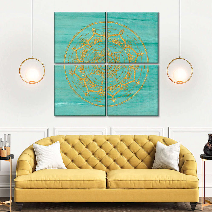 Teal and yellow living room