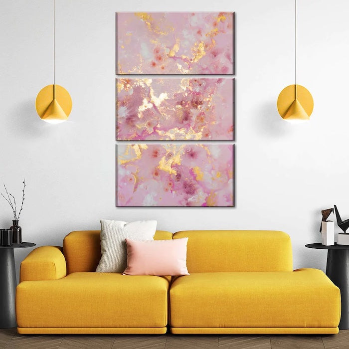 gold and pink wall decor