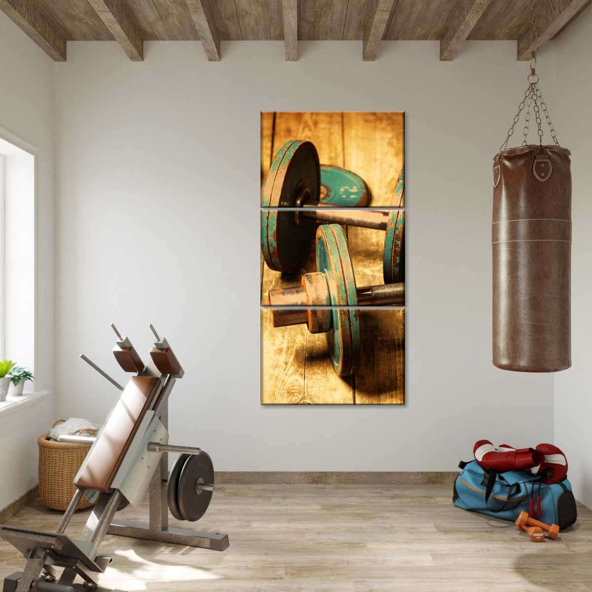 Weathered Dumbbells Multi Panel Canvas Wall Art