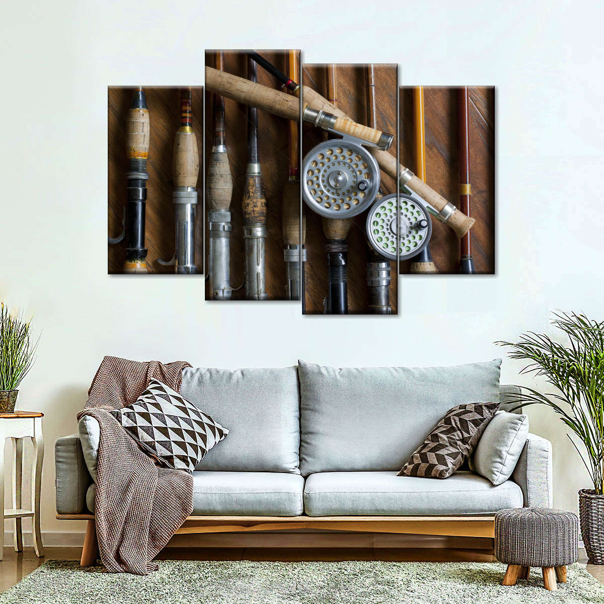 Elephant Stock Fishing Poles On Canvas 3 Pieces Set