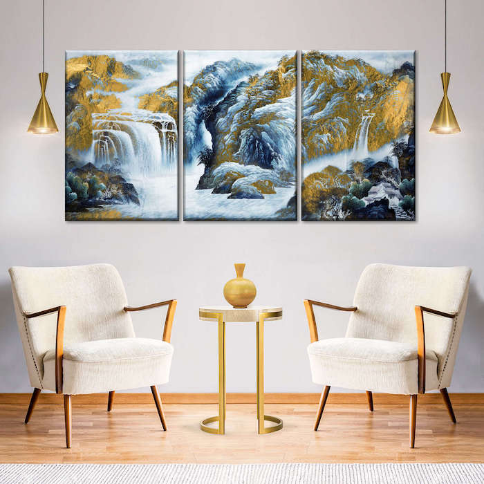 Hills And Waterfall Multi Panel Canvas Wall Art