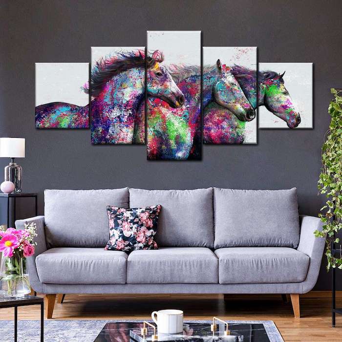 Rainbow Horses Multi Panel Canvas Wall Art