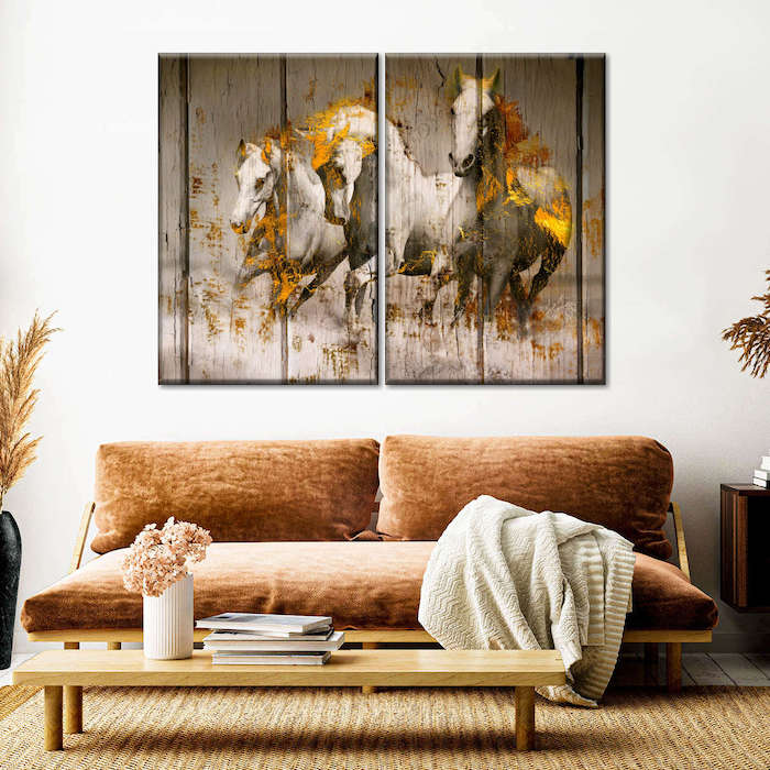 Running White Horses Multi Panel Canvas Wall Art