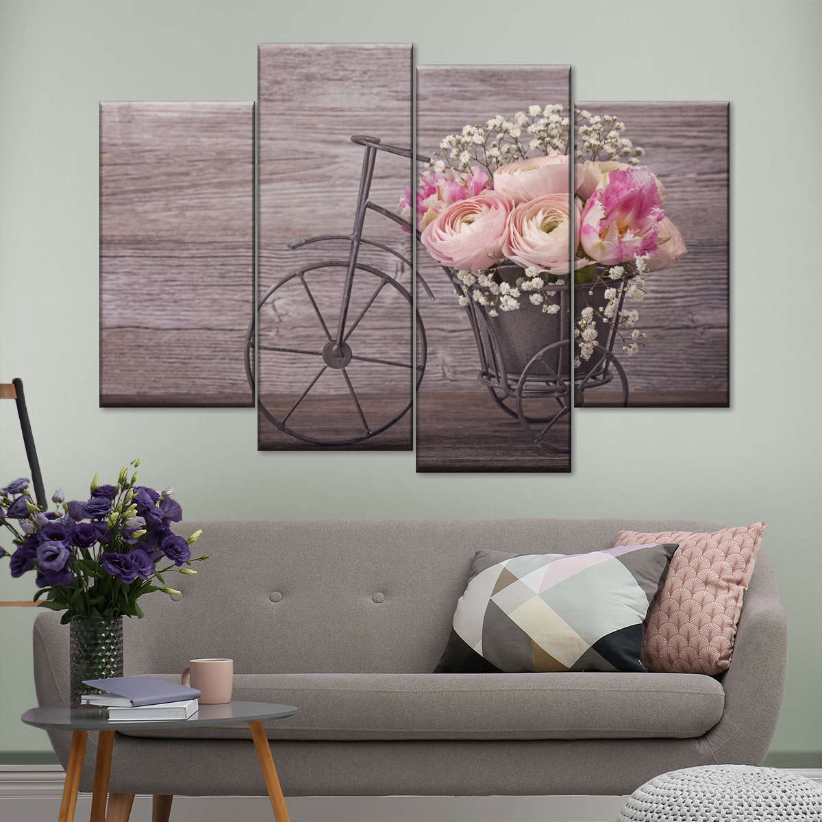 Bicycle Flower Vase Multi Panel Canvas Wall Art