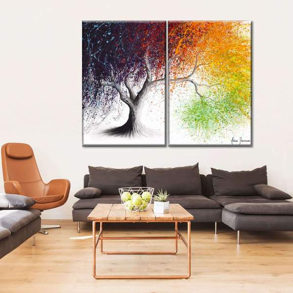 Rainbow Seasons Tree Multi Panel Canvas Wall Art