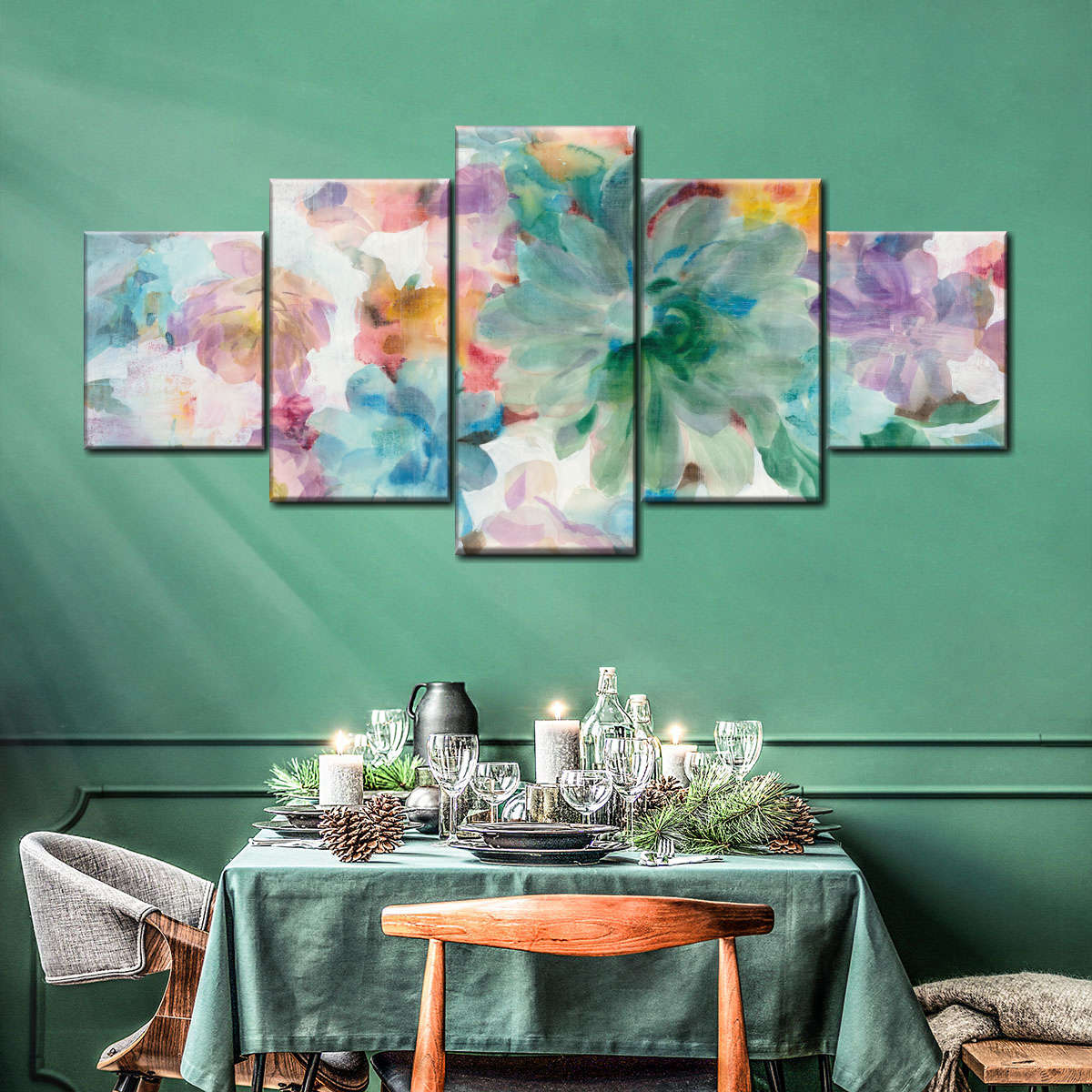 Succulent Florals Crop Multi Panel Canvas Wall Art