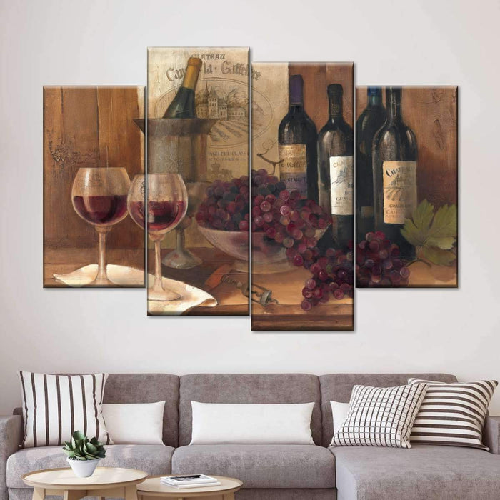 Vintage Red Wine Multi Panel Canvas Wall Art by Albena Hristova