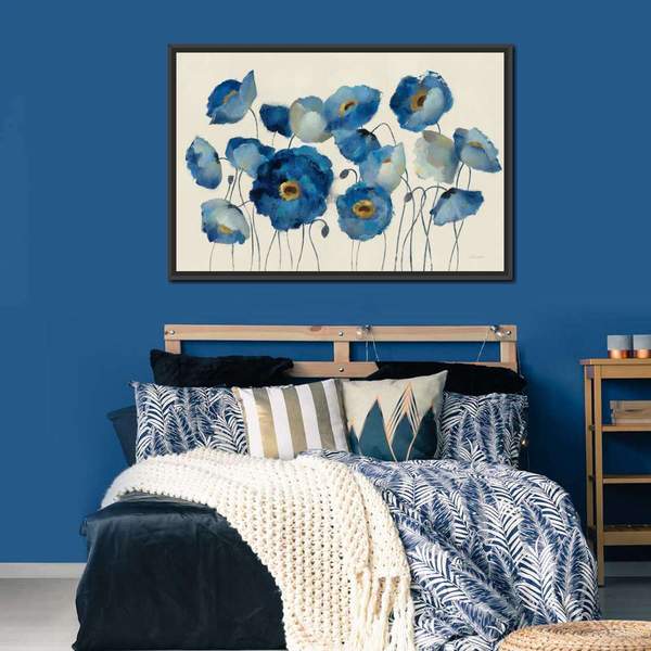 Aquamarine Floral on Cream Multi Panel Canvas Wall Art