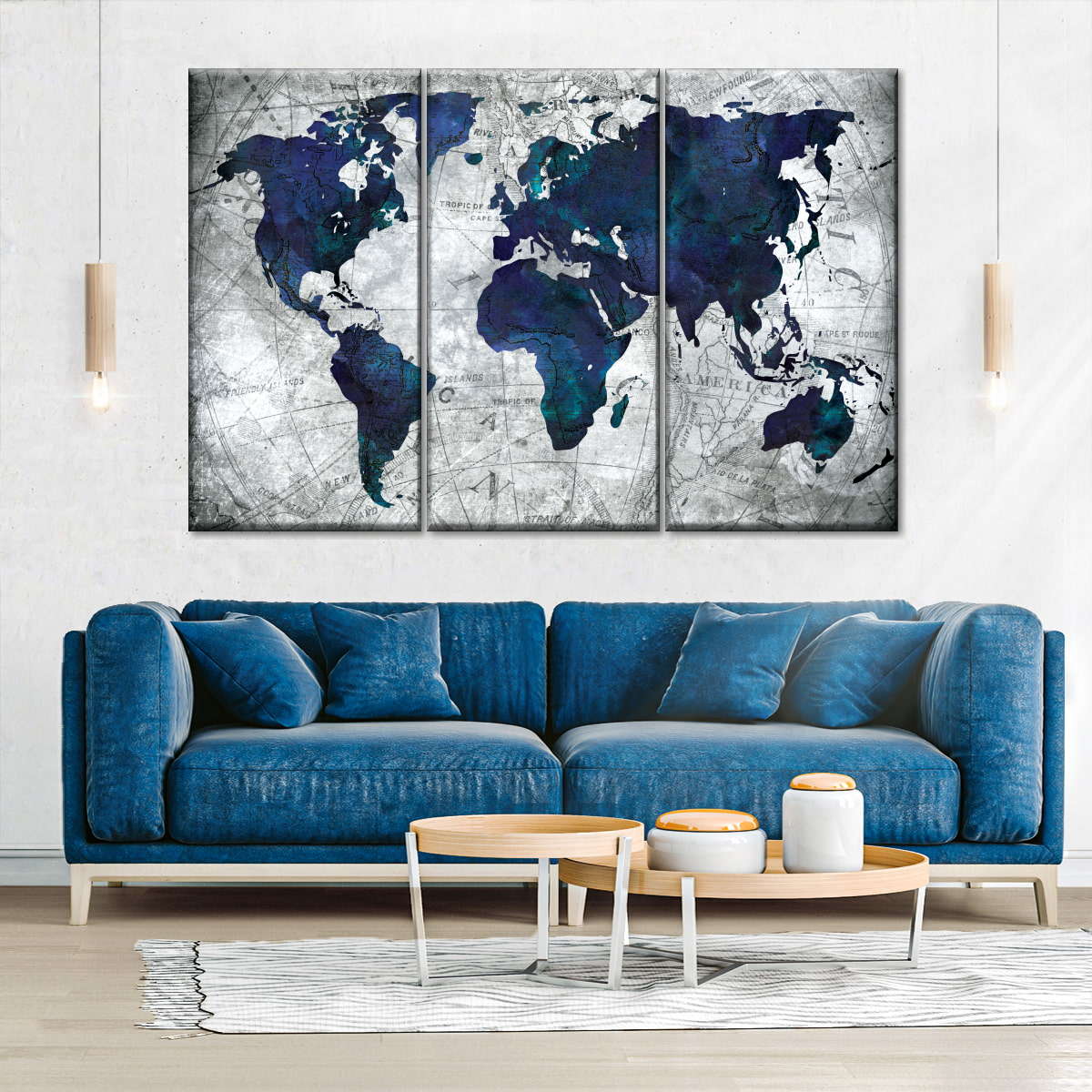 Blue World Map Framed Canvas Home Decor Wall Art Multiple Choices 1 3 – The  Force Gallery