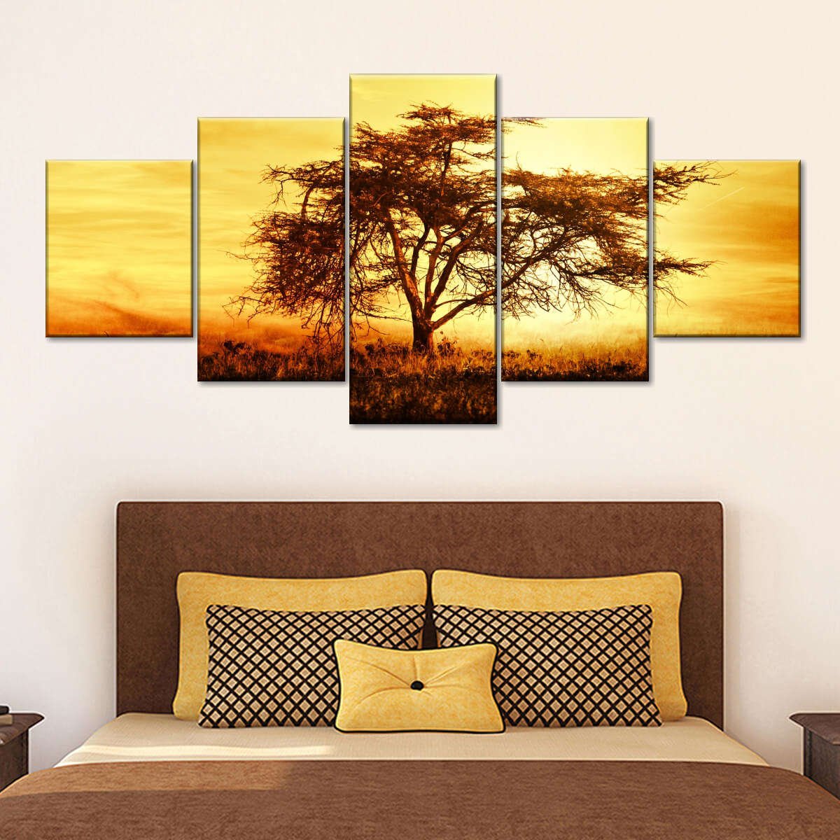 African Tree Over Sunset Multi Panel Wall Art