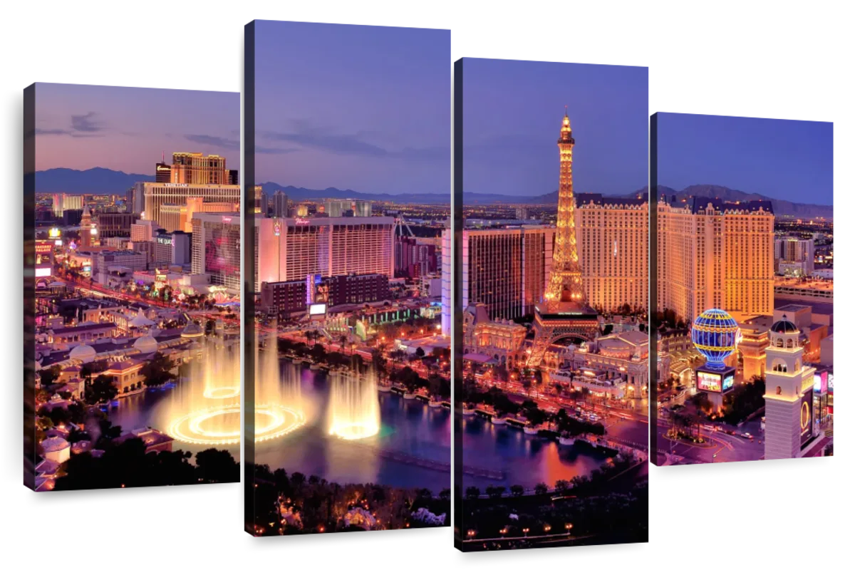 Fancy Las Vegas City Night 5Pcs Canvas Wall Art Print Poster Picture Home  Decor 