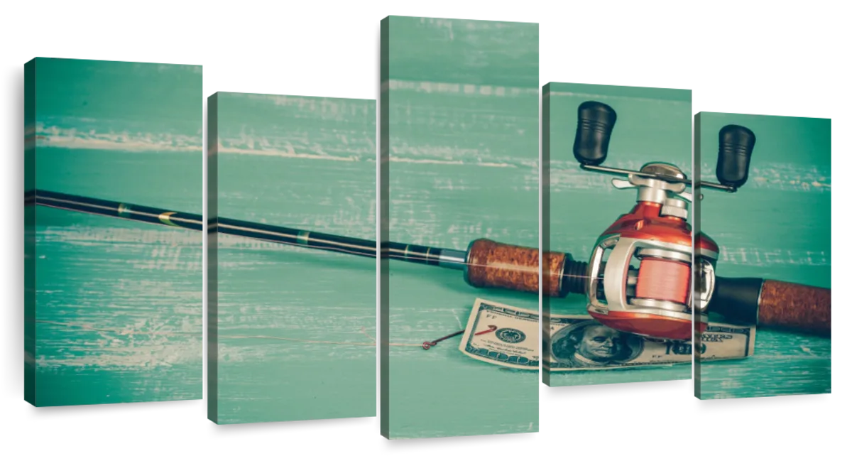 Fishing Rod Vintage 1 - Fishing 5 Panel Canvas Art Wall Decor