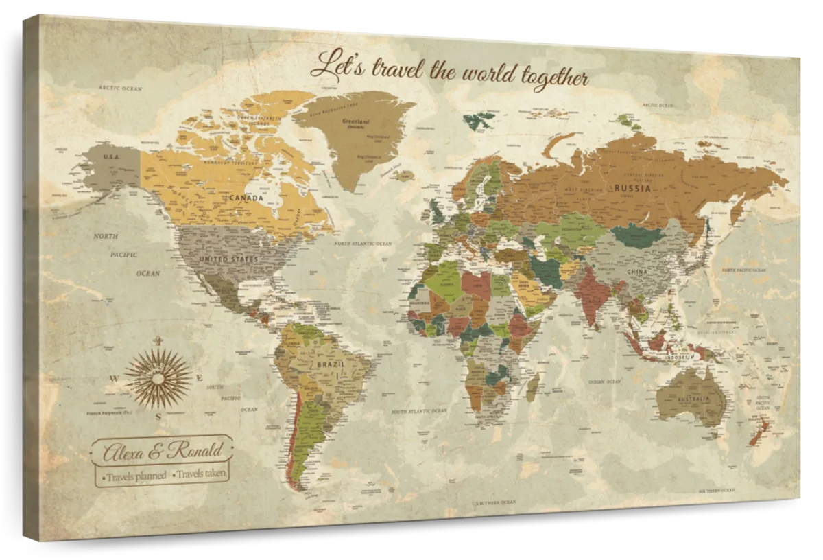 Classic Push Pin World Map, Personalized Travel Map