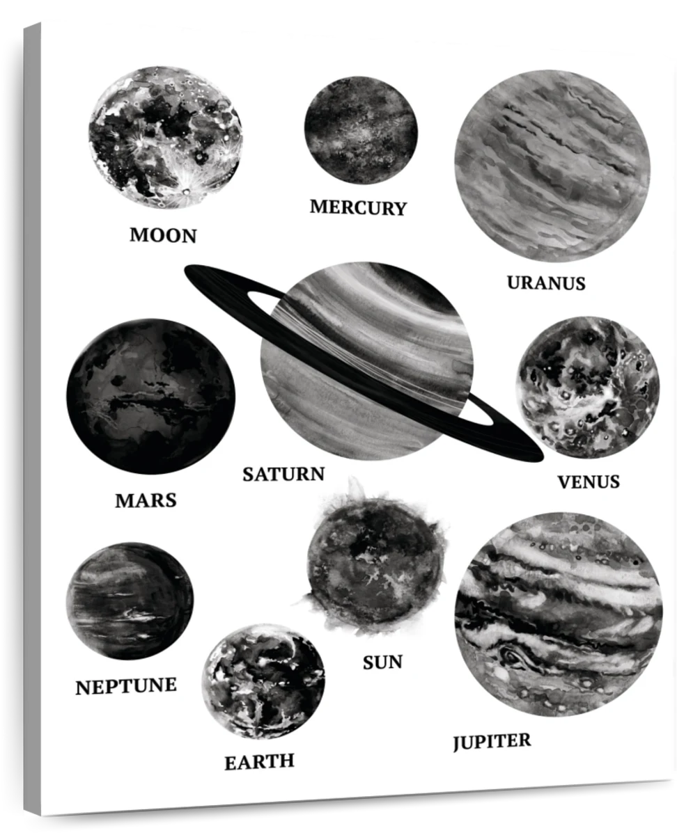 solar system art black and white