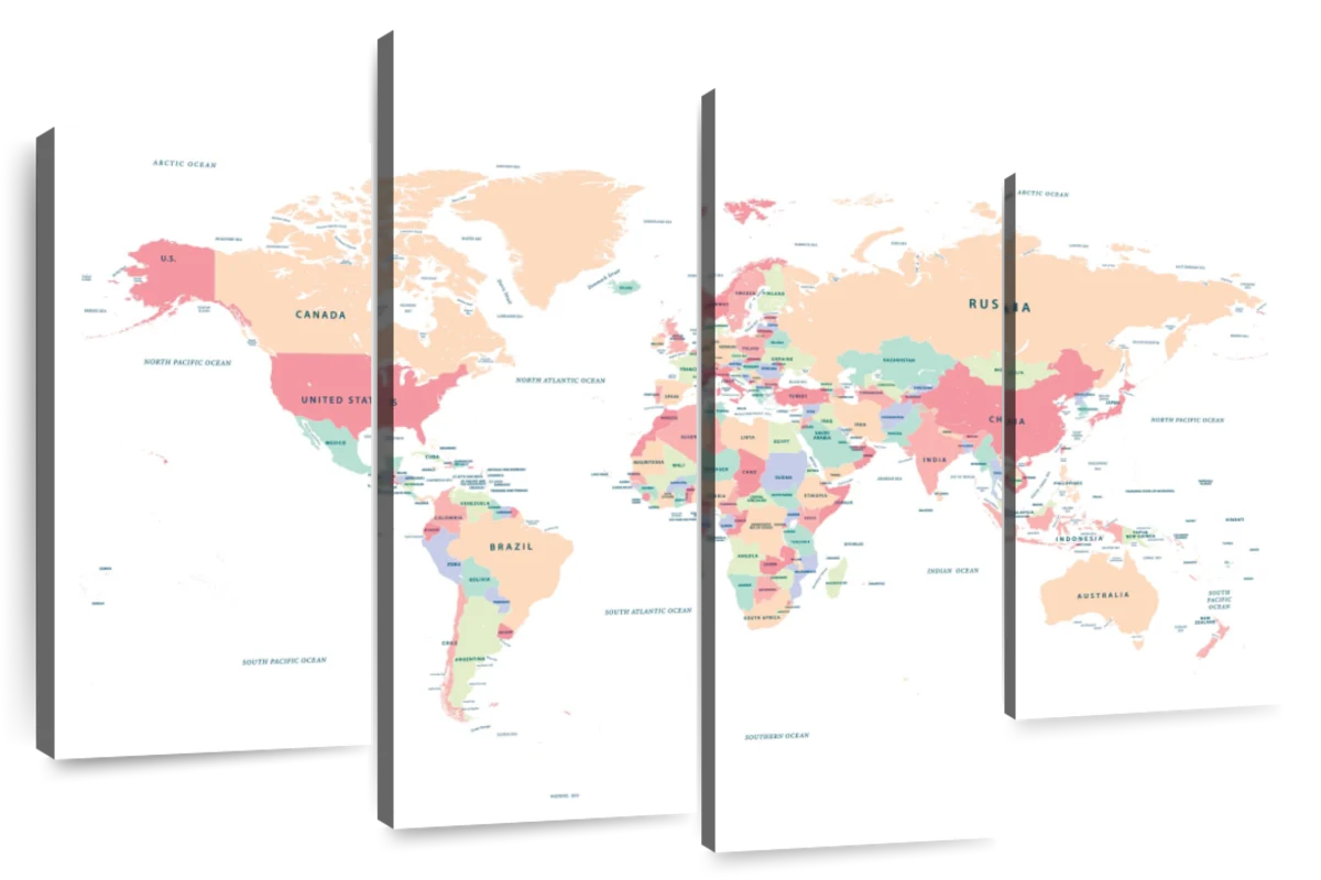 Pastel World Map Art: Canvas Prints, Frames & Posters