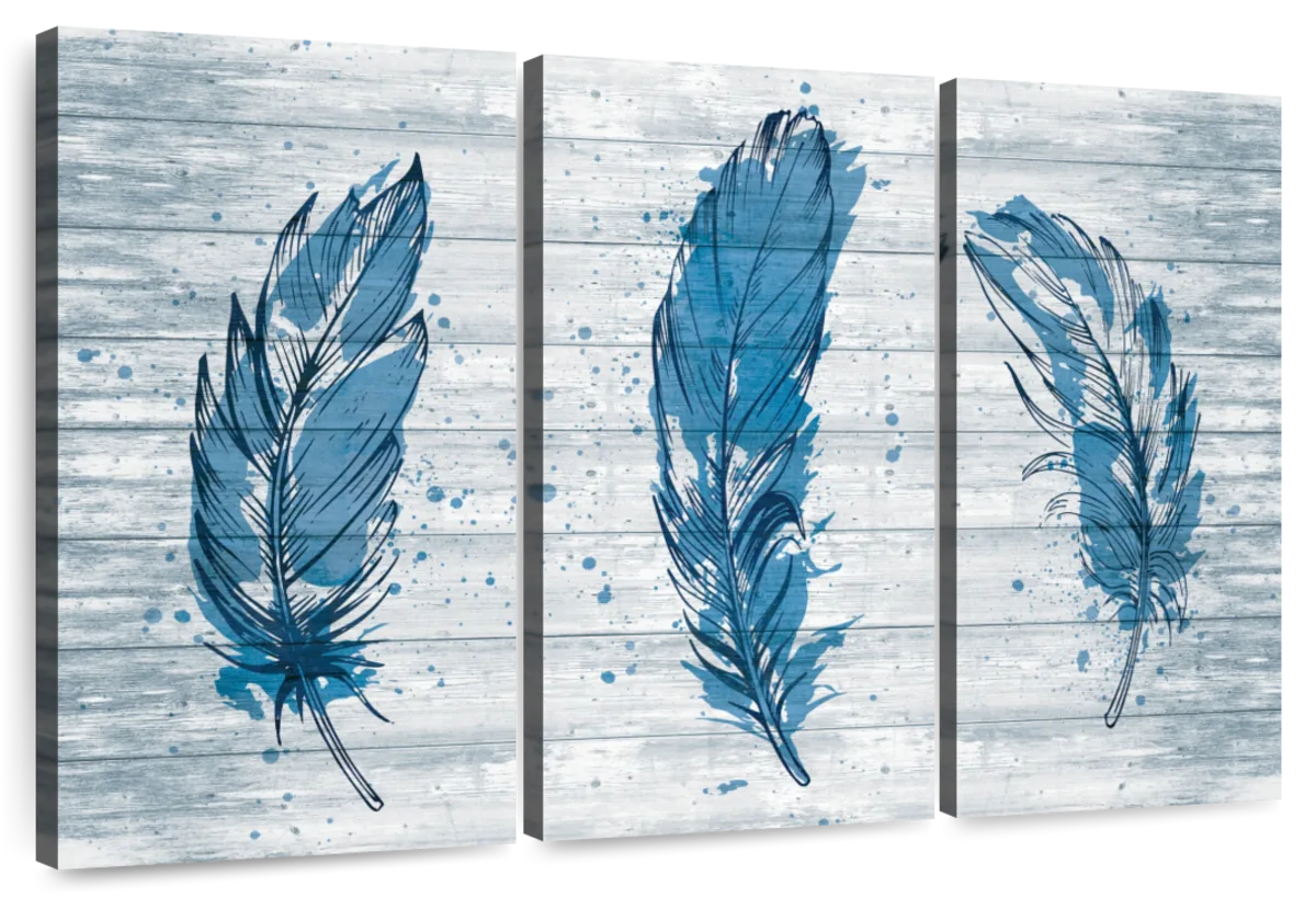 Blue Feathers On Wood Wall Art