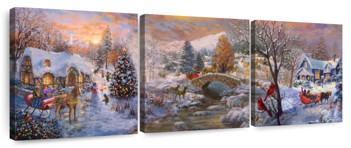 modern oil painting snowy house trees