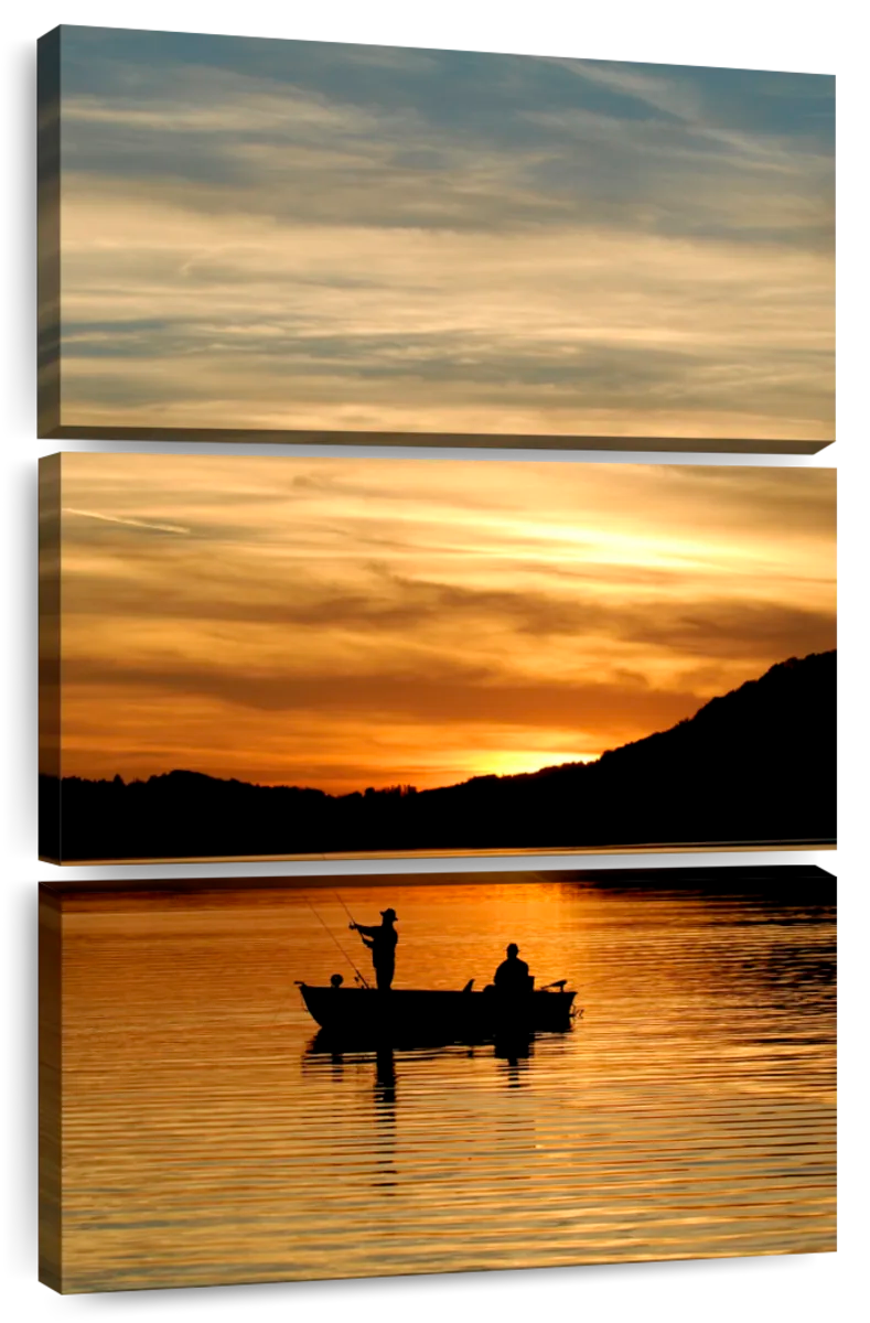 fishing painting with sunset