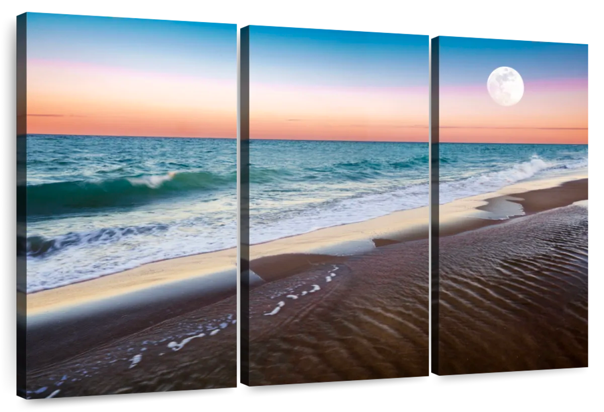  Moon Painting Wall Art Canvas - Moonrise at Sea Ocean