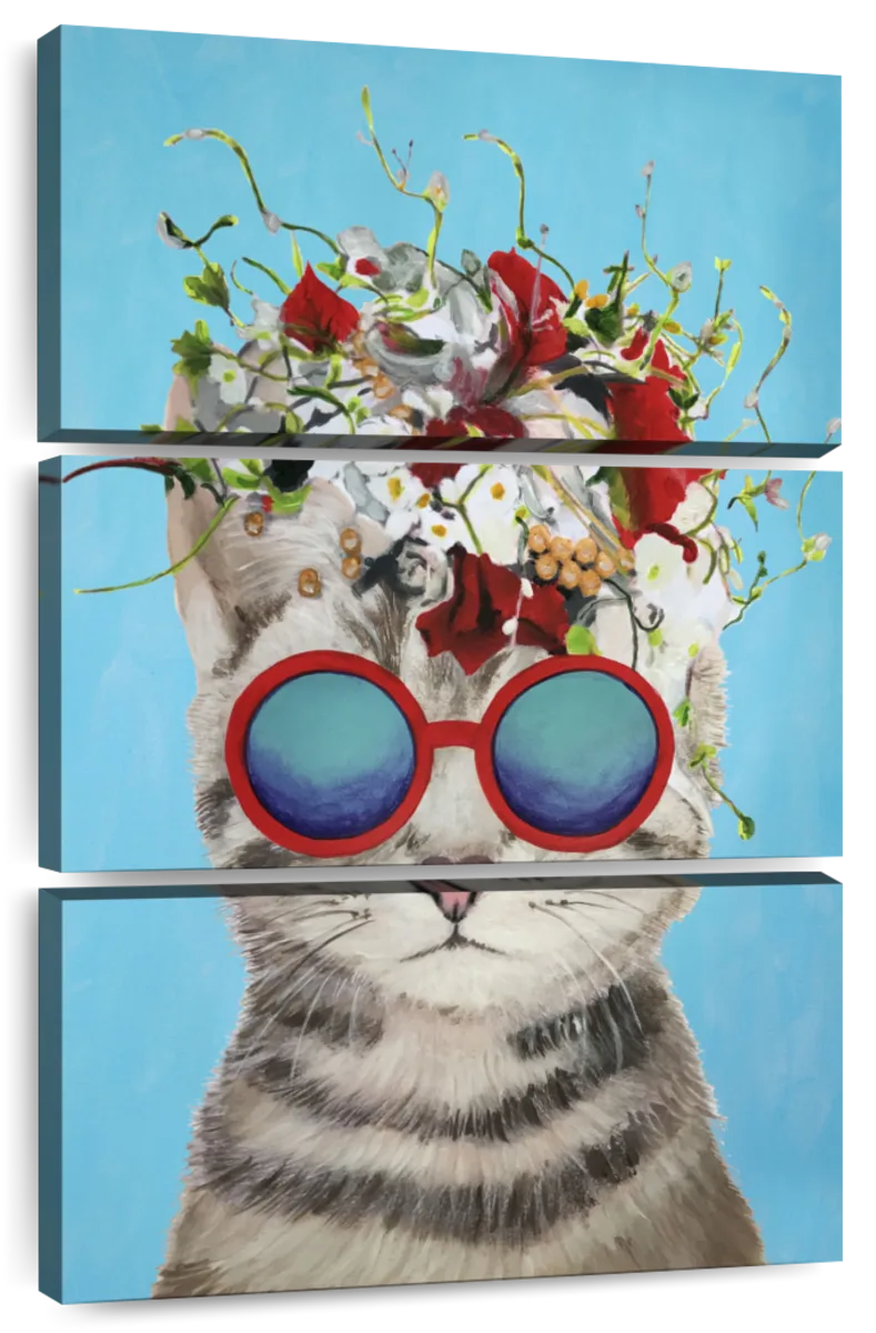 Cat With Flowers Blue Art: Canvas Prints, Frames & Posters