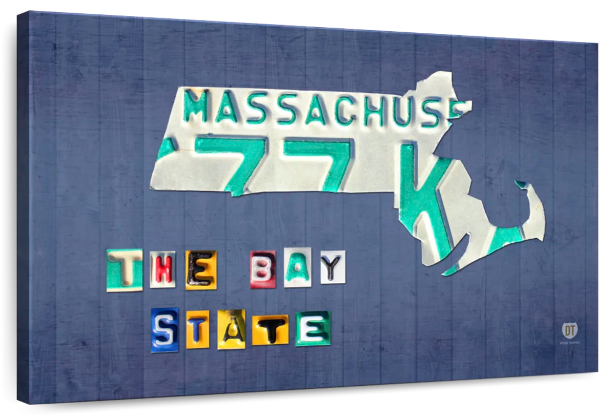 Massachusetts License Plate Map Wall Art