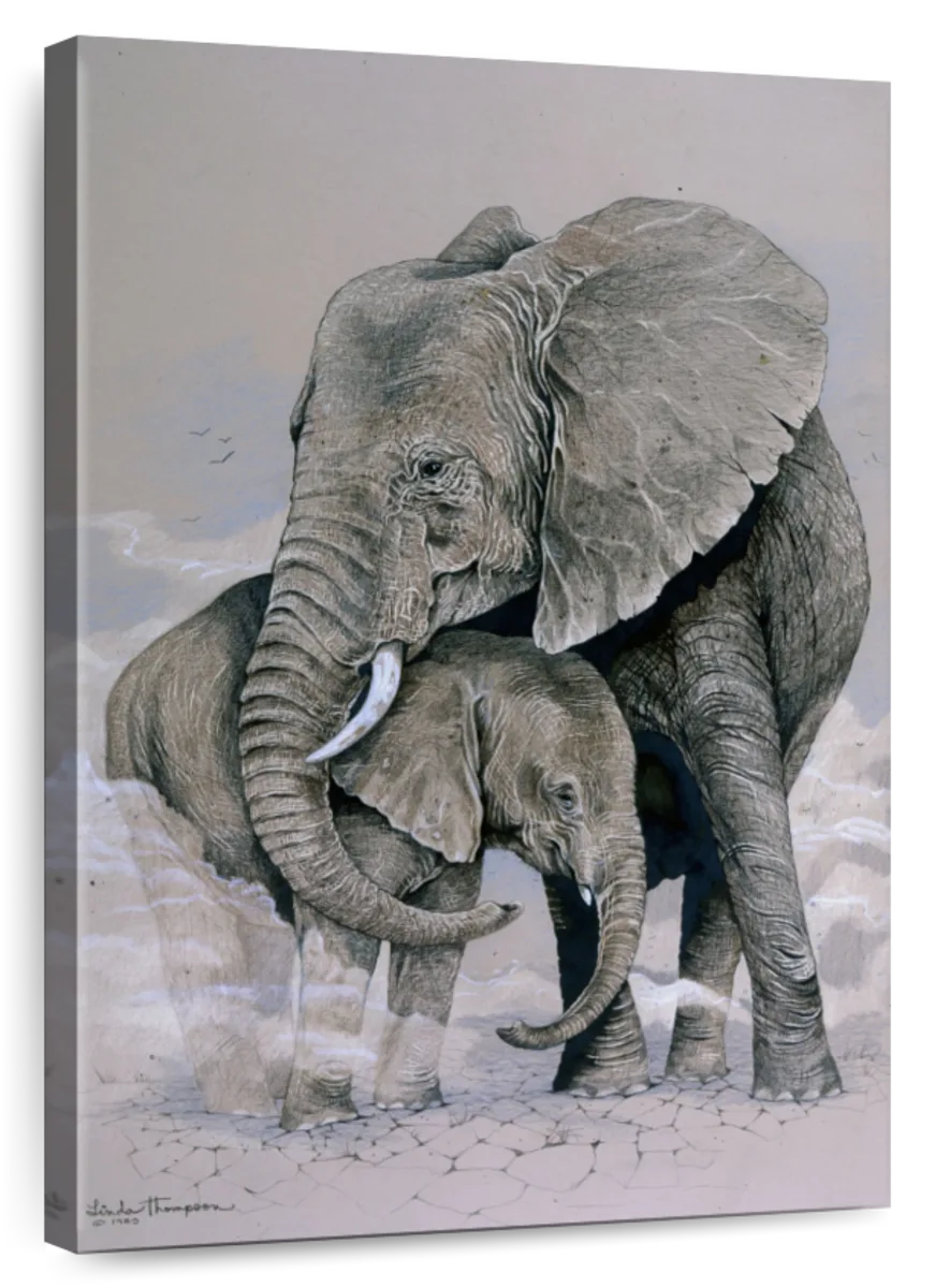Elephant Mom And Baby Wall Art