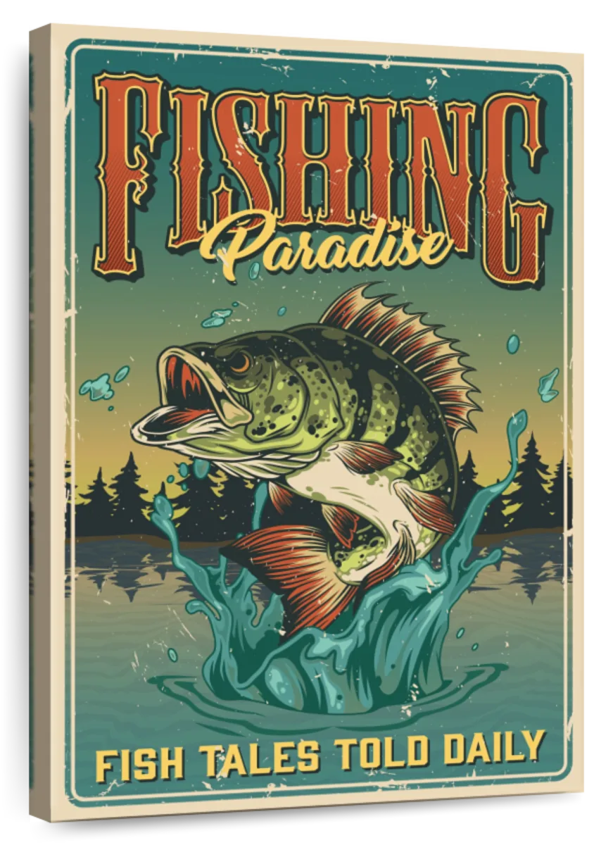 Vintage Fishing Paradise Wall Art: Canvas Prints, Art Prints