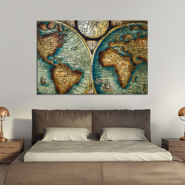 Antique World Map Multi Panel Canvas Wall Art