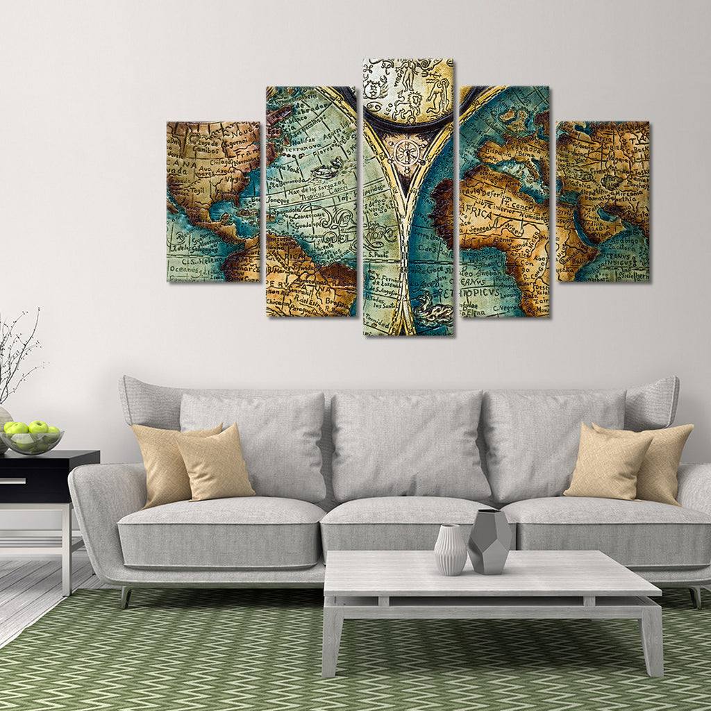 Antique World Map Multi Panel Canvas Wall Art – ElephantStock