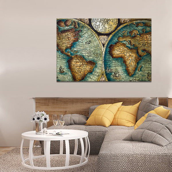 Antique World Map Multi Panel Canvas Wall Art