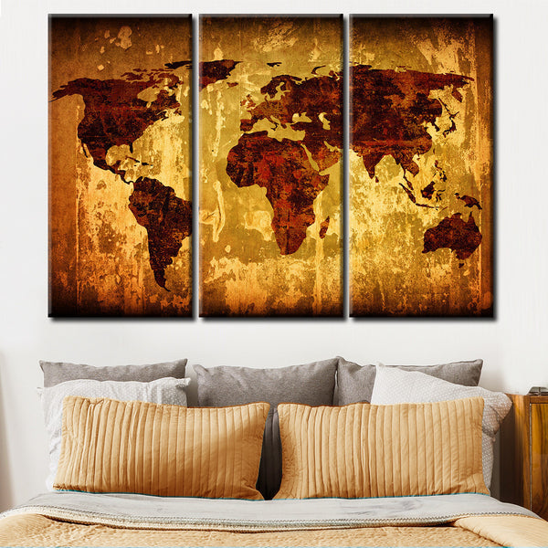 Vintage World Map Multi Panel Canvas Wall Art