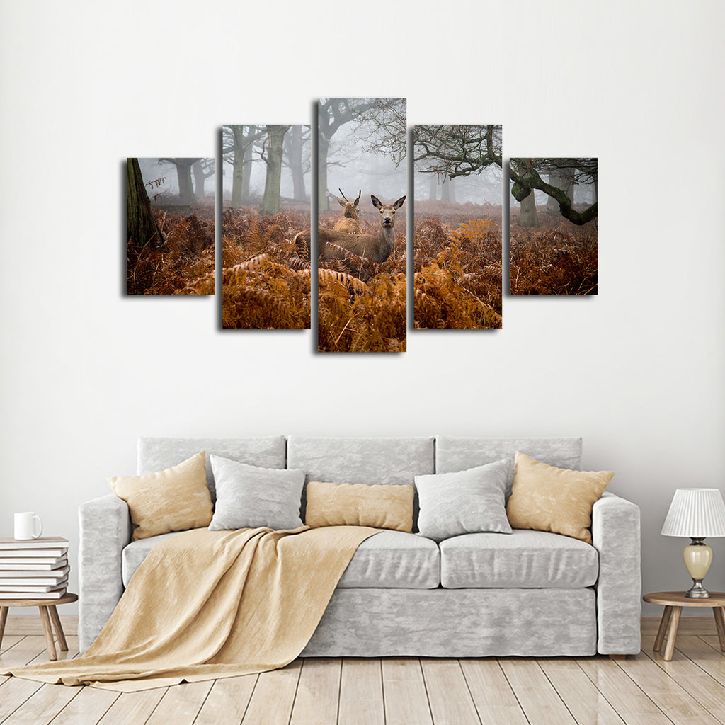 Deer in the Fog Multi Panel Canvas Wall Art | ElephantStock