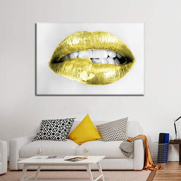Gold Lips Multi Panel Canvas Wall Art | ElephantStock
