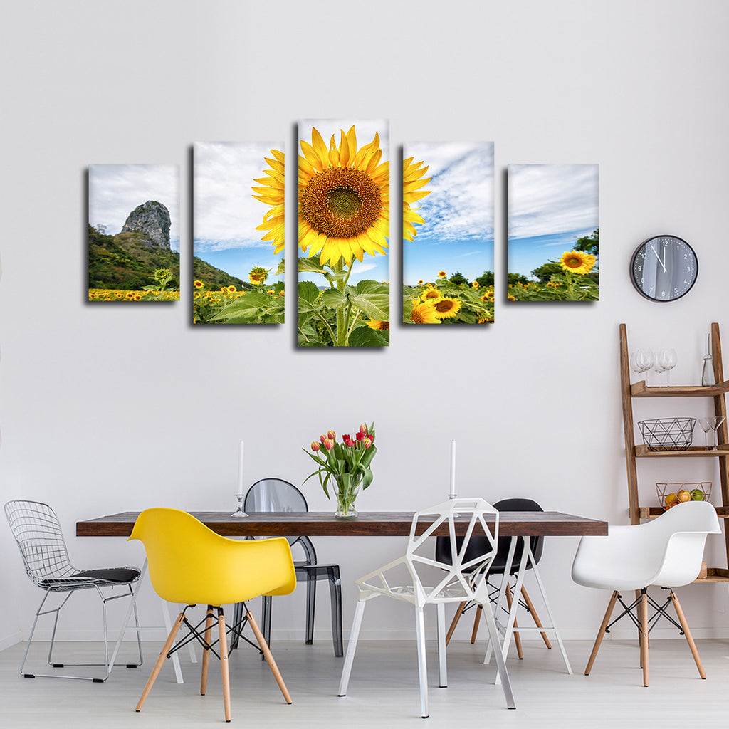 Golden Sunflower Multi Panel Canvas Wall Art | ElephantStock