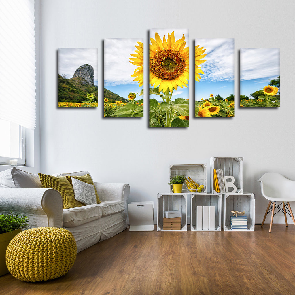 Golden Sunflower Multi Panel Canvas Wall Art | ElephantStock
