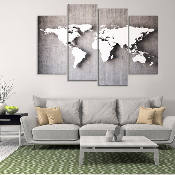 3D Iron World Map Multi Panel Canvas Wall Art