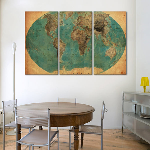 Retro World Map 1930`s Multi Panel Canvas Wall Art Elephantstock